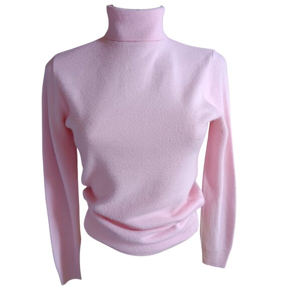 Vintage Women's Small Sweater Turtleneck Pink Back Zipper 1970's Soft Knit - Picture 2 of 7